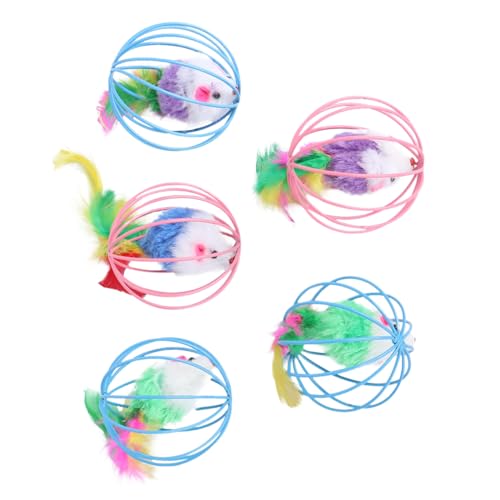 Gatuida 5 Stück Teiliges Katzenspielzeug Mauskäfig aus Plüsch Robust und Sicher Bunte Interaktive Spielmaus für Katzen zur Beschäftigung und Vermeidung von Möbelkratzern Zufällige Farbe von Gatuida