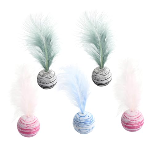 Gatuida 5 Stück Teiliges Katzenspielzeug mit Federn Sternenball Robust Bunter Mix Interaktives Katzenbeißspielzeug für Kätzchen Fördert Aktivität Verhindert Zufällige Farbe von Gatuida