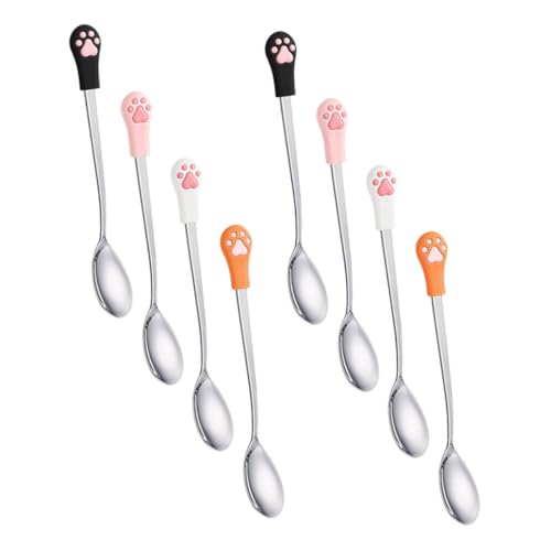 Gatuida 8 Stück Teiliges Pet Feeding Utensils Katzenfutterlöffel aus Edelstahl und weichem Material Niedliche Katzenpfoten-Designs Praktisch für Nassfutter Einfach zu Reinigen für Zuhause von Gatuida