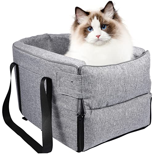 Gatuida Auto Haustierbett Welpenträger Autotransporter Reisetasche für Sitzerhöhung Hund fürs Auto Autozubehör Netz Autos Autoreisezubehör für Hunde Armlehnensitz für Hunde Stoff Dark Grey von Gatuida