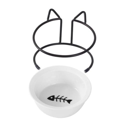 Gatuida Erhöhte Keramik Katzenfutterschale mit Ergonomischem Design gegen Nackenbelastung Rutschfestem Metallständer Anti verschüttungsfunktion für Gesunde Haltung und Einfache Reinigung von Gatuida