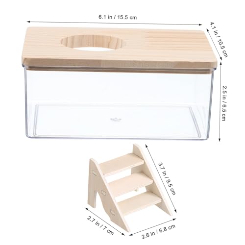 Gatuida Hamster Badebox mit Sicherem Holzdeckel und Kleiner Leiter Klarer Käfig Sandkasten für Kleintiere Sandbad Behälter für Hamster und Gerbil als Vielseitige Streu und von Gatuida