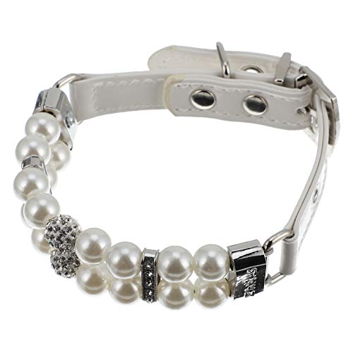 Gatuida Hund perlenhalsband groß Hochzeit Mode Schwarzes Hundehalsband Handgefertigtes Hundehalsband aus Imitationsperlen für Hunde aus Katzenimitationsperlen Pu Weiß von Gatuida