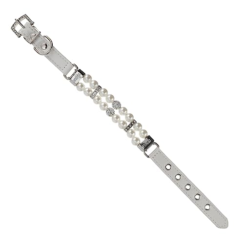 Gatuida Hund perlenhalsband hundegurt hundelaufband Hundeleine Hundehalsband Pearl Necklace Welpenhalsband Kragen Halskette mit Katzenperlen Schmuckhalsband für Haustiere Pu Weiß von Gatuida