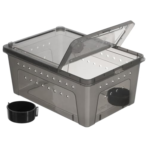 Gatuida Kasten Futterbox Für Reptilien Schlange Fütterung Brüterei Gecko Eidechsenträger Haustier Wächter Zucht Zubehör Für Eidechsentanks Reptilienkäfige Drinnen Dark Grey Plastik von Gatuida