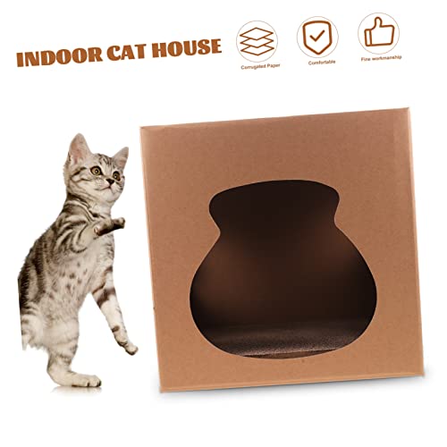 Gatuida Kratzhaus aus Doppelseitiger Wellpappe Halboffenes Katzenhaus für Indoor Katzen Kratzfest Multifunktional als Kratzbrett und Rückzugsort für Kätzchen von Gatuida