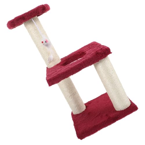 Gatuida Mehrschichtiger Verschleißfester Katzenspielplatz aus Sisal mit Mausmotiv Stabiles Katzen kratzmöbel für Wohnungskatzen Dekorativer Kletterbaum Krallenpflegen Weinrot von Gatuida