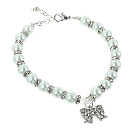 Gatuida Modische Haustier Halskette mit Imitationsperlen und Schleife Elegantes Hundehalsband für Welpen und Katzen für Hochzeit Party und Fotoshootings Blau von Gatuida
