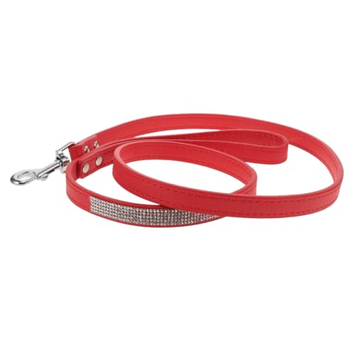 Gatuida PU Hundeleine mit Funkelnden Strasssteinen und Flexibel Verstellbar für Kleine Hunde für Joggen und Outdoor Aktivitäten Modisch Rotes Design von Gatuida