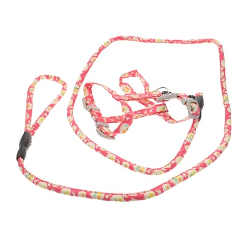 Gatuida Verstellbares Geschirr mit Flexiblem Ausbruchsicherem Brustgurt und Langer Leine Robustes Stylisches für Kontrollierte Outdoor Spaziergänge Rotes Blumendesign von Gatuida