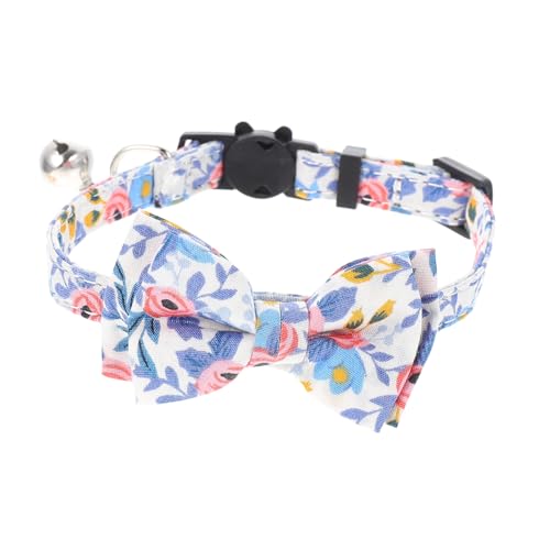 Gatuida Verstellbares und Hundehalsband mit Blau Weißem Blumenmuster Verstellbar Baumwoll Bowknot für Haustiere Komfortabel und Langlebig von Gatuida