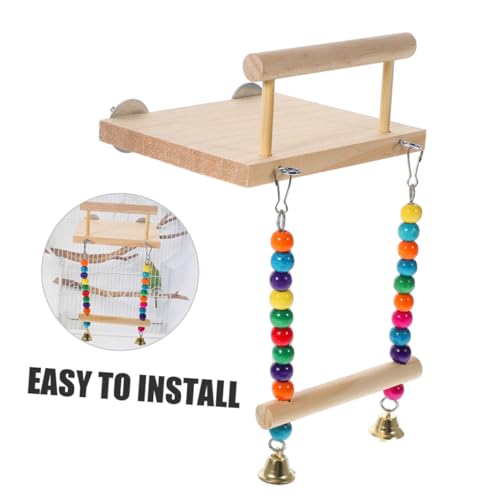 Gatuida Vogel Sitzstange Holz mit Glocke Papageien Schaukel Stand für Käfig Befestigung Einfach Übung und Balance für Wellensittich Nymphensittich Kleinvogel Zubehör von Gatuida