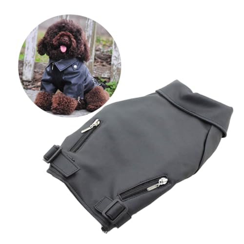 Gatuida Warmer Hundemantel aus PU Material mit Reißverschluss Winddicht Wasserabweisend Vintage Stil Leichte Hundeweste für Kalte Tage D Ring XL Schwarz für Kalte Herbst und Wintertage von Gatuida