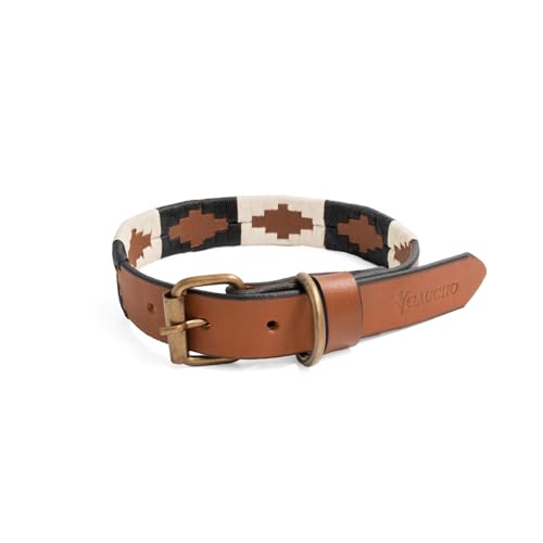 GauchoLife Polo Hundehalsband, Leder, handgenäht, Größe L, Schwarz/Weiß von GauchoLife