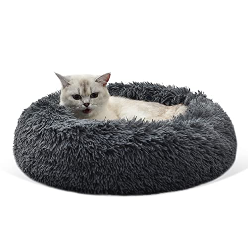 Gavenia Katzenbetten für Katzen im Innenbereich, 50.8x50.8 cm, waschbares Donut-Katzen- und Hundebett, beruhigendes und selbstwärmendes Bett für und Schlafverbesserung, dunkelgrau von Gavenia