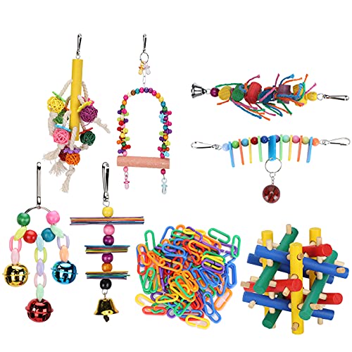 8pcs Papageien Holzkauen Vogelspielzeug hängende Hängematte Schwung Glocke von Gavigain