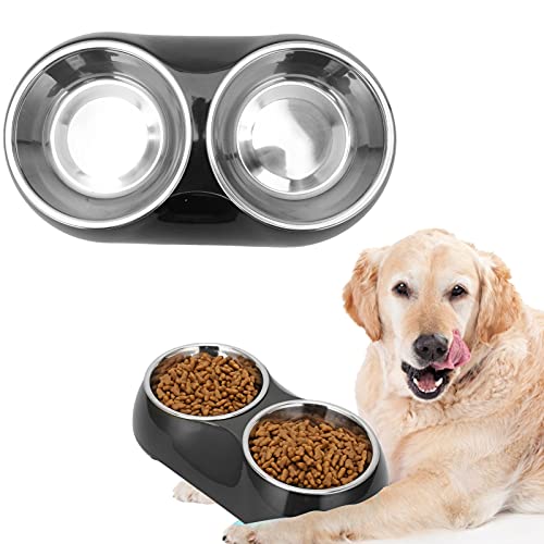 Gavigain Doppel-Edelstahl-Haustier-Fütterung Station, rutsch Feste Gummi Basis, leicht zu reinigen, robust und sicher, für kleine und mittlere Hunde Katzen (Black) von Gavigain