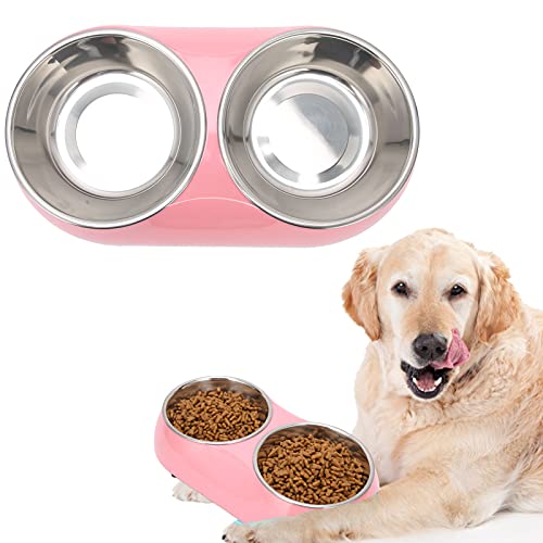 Gavigain Doppel-Edelstahl-Haustier-Fütterung Station, rutsch Feste Gummi Basis, leicht zu reinigen, robust und sicher, für kleine und mittlere Hunde Katzen (Pink) von Gavigain
