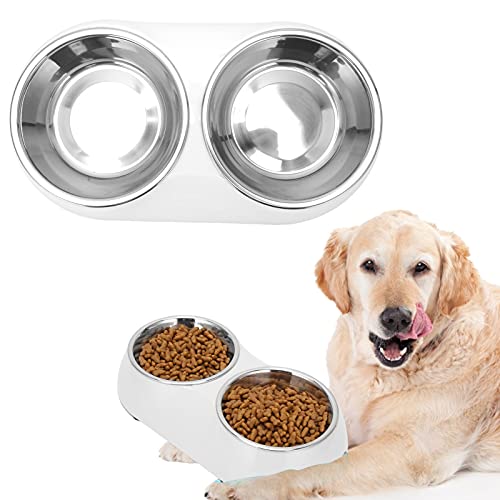 Gavigain Doppel-Edelstahl-Haustier-Fütterung Station, rutsch Feste Gummi Basis, leicht zu reinigen, robust und sicher, für kleine und mittlere Hunde Katzen (White) von Gavigain