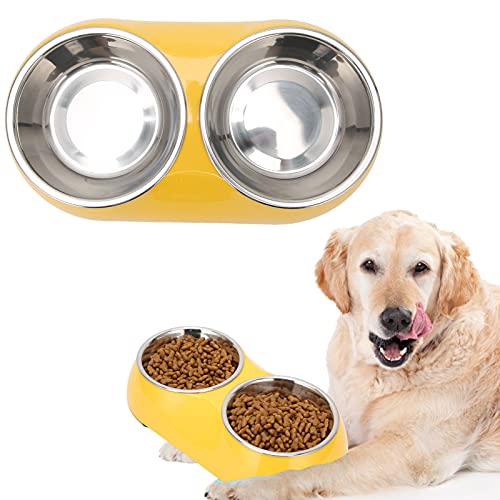 Gavigain Doppel-Edelstahl-Haustier-Fütterung Station, rutsch Feste Gummi Basis, leicht zu reinigen, robust und sicher, für kleine und mittlere Hunde Katzen (Yellow) von Gavigain