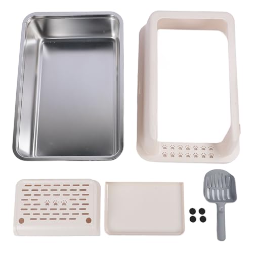 Gavigain Extra Large Edelstahlkatze Katzentoilette, hochseitig, Antispritzabdeckung, leicht zu reinigendem und geräumiges Design für große Katzen (Khaki) von Gavigain