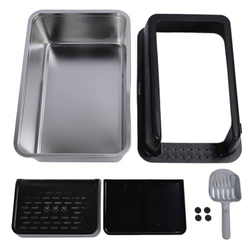 Gavigain Extra Large Edelstahlkatze Katzentoilette, hochseitig, Antispritzabdeckung, leicht zu reinigendem und geräumiges Design für große Katzen (Schwarz) von Gavigain