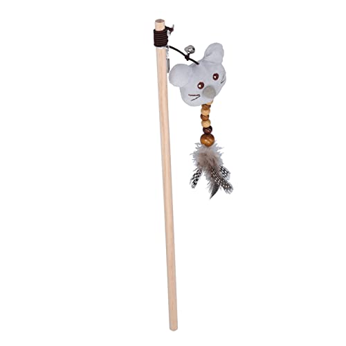 Gavigain Holzstange lustige Katzenstangen süßer Cartoon Plüsch Interaktive Katzenfederspielzeug mit Glocken für Haustierfänger Spiel (Grey) von Gavigain