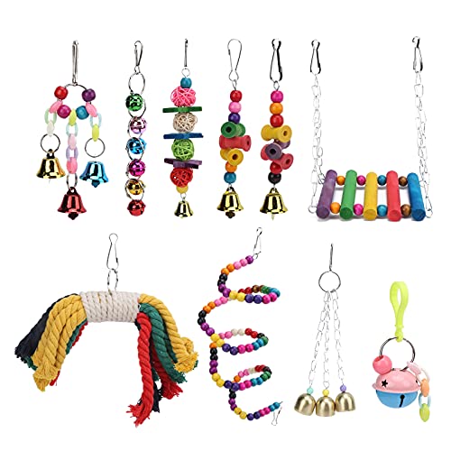 Gavigain -Papageienspielzeug, Multi funktionales Baumwollseil, Rattankugeln, Glocken, sichere Materialien, geistige Stimulation, für Papageien und kleine Vögel von Gavigain