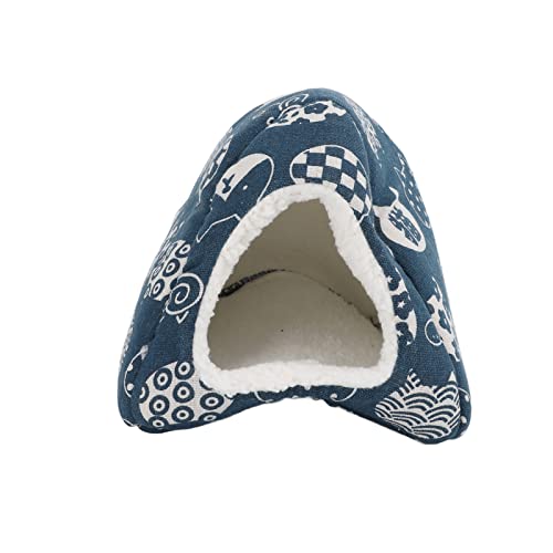 Gavigain Winter warmes Hamsterbett Winddichte gemütliche kleine Haustierhöhlenbett Chinchilla Meerschweinchen Igel Frettchen Katze Haus (Blue cat Head) von Gavigain