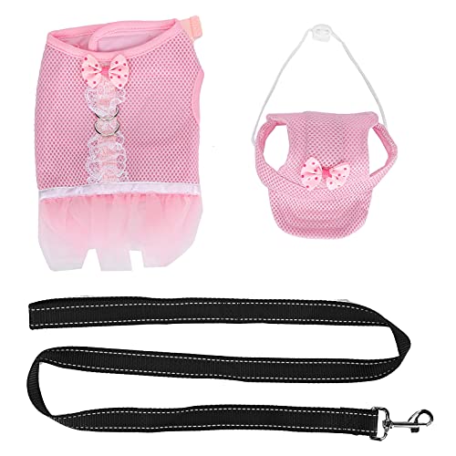 Gavigain kleines rosa schwarzes Haustier Kleid, ärmel los, atmungsaktiv Polyester, Bögen, Leine und Hut einges ch lossen, bequemes Sommer-Outfit für kleine Hunde (GXBD01 pink XS) von Gavigain