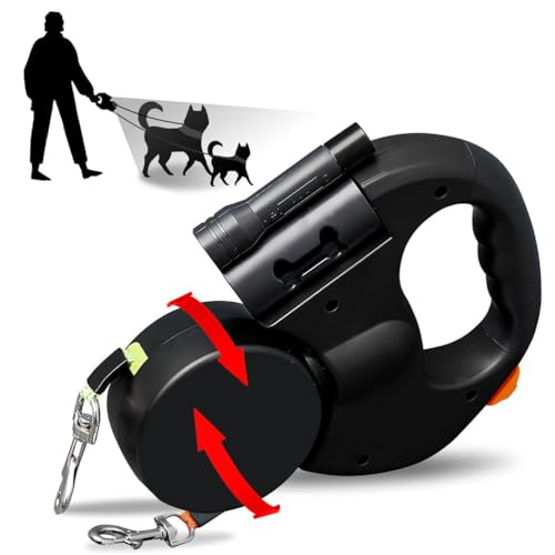 Gaxcent Doppelte Einziehbare Hundeleine, Strapazierfähig, Flexible Einziehbare Hundeleine Doppelleine Zwei Hunde mit LED Licht und Müllbox für Kleine und Mittelgroße Hunde, Kein,Schwarz Gaxcent Doppelte Einziehbare Hundeleine, Strapazierfähig, Flexible Einziehbare Hundeleine Doppelleine Zwei Hunde mit LED Licht und Müllbox für Kleine und Mittelgroße Hunde, Kein,Schwarz von Gaxcent
