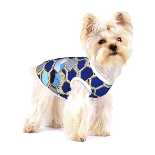 Blaue Sechseck- und Diamant-Druck-T-Shirts für kleine Hunde, modisches Hemd, atmungsaktiv, ärmellos für kleine Hunde Blaue Sechseck- und Diamant-Druck-T-Shirts für kleine Hunde, modisches Hemd, atmungsaktiv, ärmellos für kleine Hunde von GaxfjRu