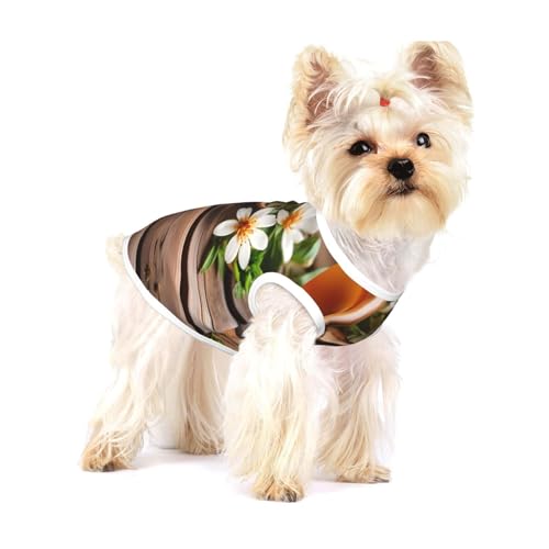 Blaugrüne Blume auf Holzplanken-Druck, T-Shirts für kleine Hunde, modisches Hemd, atmungsaktiv, ärmellos für kleine Hunde von GaxfjRu
