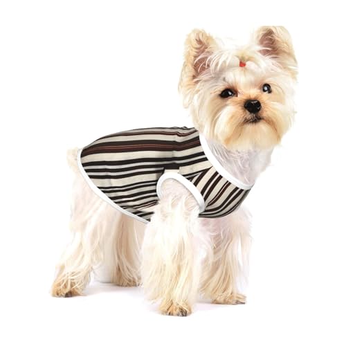 Braunes gestreiftes T-Shirt für kleine Hunde, modisches Hemd, atmungsaktiv, ärmellos für kleine Hunde Braunes gestreiftes T-Shirt für kleine Hunde, modisches Hemd, atmungsaktiv, ärmellos für kleine Hunde von GaxfjRu
