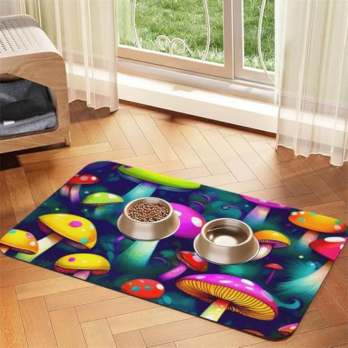 Bright Mushrooms Kunstdruck, Haustierfuttermatte, saugfähig, rutschfest, PU-Leder, Futtermatte für Hunde und Katzen, Gummiunterseite Bright Mushrooms Kunstdruck, Haustierfuttermatte, saugfähig, rutschfest, PU-Leder, Futtermatte für Hunde und Katzen, Gummiunterseite von GaxfjRu