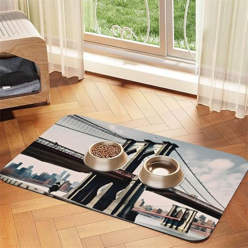 Brooklyn Bridge s Print Haustierfuttermatte, saugfähig, rutschfest, PU-Leder, Futtermatte für Hunde und Katzen, Gummiunterseite Brooklyn Bridge s Print Haustierfuttermatte, saugfähig, rutschfest, PU-Leder, Futtermatte für Hunde und Katzen, Gummiunterseite von GaxfjRu