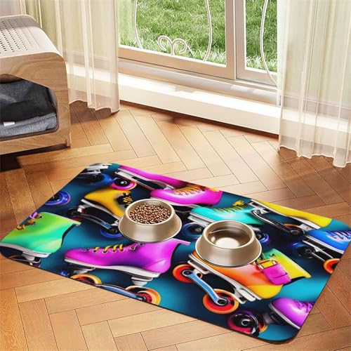 Bunte Futtermatte mit Rollschuh-Aufdruck, saugfähig, rutschfest, PU-Leder, Futtermatte für Hunde und Katzen, Gummiunterseite Bunte Futtermatte mit Rollschuh-Aufdruck, saugfähig, rutschfest, PU-Leder, Futtermatte für Hunde und Katzen, Gummiunterseite von GaxfjRu