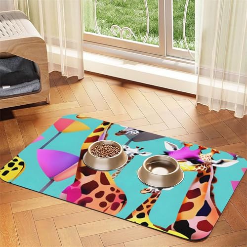 Bunte Giraffen-Fans für Tiernahrung, saugfähig, rutschfest, PU-Leder, Futtermatte für Hunde und Katzen, Gummiunterseite Bunte Giraffen-Fans für Tiernahrung, saugfähig, rutschfest, PU-Leder, Futtermatte für Hunde und Katzen, Gummiunterseite von GaxfjRu