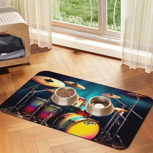 Coole Drums Futtermatte mit Aufdruck für Haustiere, saugfähig, rutschfest, PU-Leder, Futtermatte für Hunde und Katzen, Gummiunterseite Coole Drums Futtermatte mit Aufdruck für Haustiere, saugfähig, rutschfest, PU-Leder, Futtermatte für Hunde und Katzen, Gummiunterseite von GaxfjRu