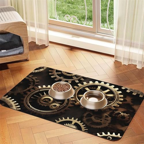 Coole Steampunk-Gears-Aufdruck, Haustierfuttermatte, saugfähig, rutschfest, PU-Leder, Futtermatte für Hunde und Katzen, Gummiunterseite Coole Steampunk-Gears-Aufdruck, Haustierfuttermatte, saugfähig, rutschfest, PU-Leder, Futtermatte für Hunde und Katzen, Gummiunterseite von GaxfjRu