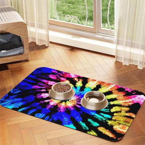 Exotic Tribe Futtermatte mit Batikmuster, saugfähig, rutschfest, PU-Leder, für Hunde und Katzen, Gummiunterseite von GaxfjRu