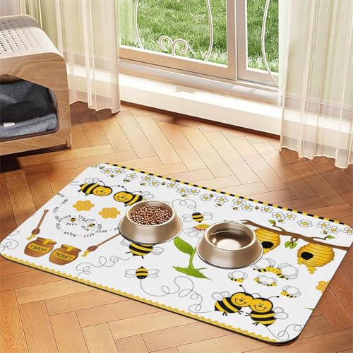Flying Bees Gänseblümchen-Honig-Aufdruck, Haustierfuttermatte, saugfähig, rutschfest, PU-Leder, Futtermatte für Hunde und Katzen, Gummiunterseite Flying Bees Gänseblümchen-Honig-Aufdruck, Haustierfuttermatte, saugfähig, rutschfest, PU-Leder, Futtermatte für Hunde und Katzen, Gummiunterseite von GaxfjRu