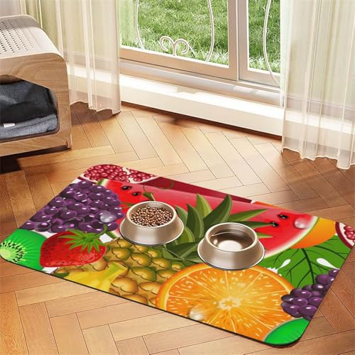 Fresh Fruits Futtermatte mit Ananas-Druck, saugfähig, rutschfest, PU-Leder, Futtermatte für Hunde und Katzen, Gummiunterseite Fresh Fruits Futtermatte mit Ananas-Druck, saugfähig, rutschfest, PU-Leder, Futtermatte für Hunde und Katzen, Gummiunterseite von GaxfjRu