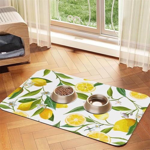 Frisches tropisches Zitronen-Motiv, saugfähig, rutschfest, PU-Leder, Futtermatte für Hunde und Katzen, Gummiunterseite Frisches tropisches Zitronen-Motiv, saugfähig, rutschfest, PU-Leder, Futtermatte für Hunde und Katzen, Gummiunterseite von GaxfjRu