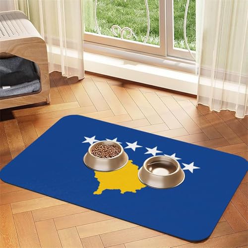 Futtermatte für Haustiere, Motiv: Flagge des Kosovo, saugfähig, rutschfest, PU-Leder, für Hunde und Katzen, Gummiunterseite Futtermatte für Haustiere, Motiv: Flagge des Kosovo, saugfähig, rutschfest, PU-Leder, für Hunde und Katzen, Gummiunterseite von GaxfjRu