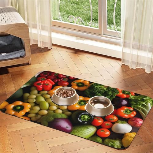 Futtermatte für Haustiere, mit frischem Gemüse, Obst, saugfähig, rutschfest, PU-Leder, für Hunde und Katzen, Gummiunterseite Futtermatte für Haustiere, mit frischem Gemüse, Obst, saugfähig, rutschfest, PU-Leder, für Hunde und Katzen, Gummiunterseite von GaxfjRu