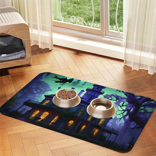 Futtermatte für Hunde, Katzen, Motiv: Haunted Mansions, saugfähig, rutschfest, PU-Leder, Gummiunterseite, Schwarz Futtermatte für Hunde, Katzen, Motiv: Haunted Mansions, saugfähig, rutschfest, PU-Leder, Gummiunterseite, Schwarz von GaxfjRu