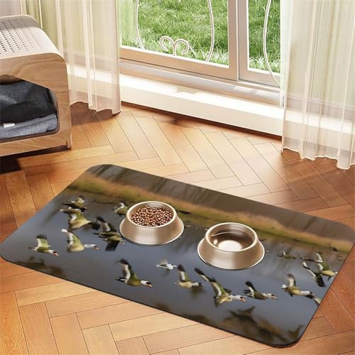 Futtermatte für Hunde, Katzen, Motiv: Jagd, fliegende Wildenten, saugfähig, rutschfest, PU-Leder, Unterseite aus Gummi von GaxfjRu