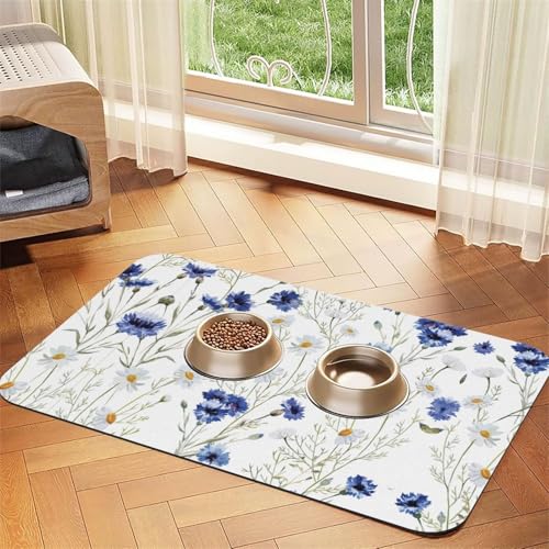 Futtermatte für Hunde und Katzen, Motiv: Blumen und Kornblumen, Gänseblümchen, saugfähig, rutschfest, PU-Leder, Gummiunterseite Futtermatte für Hunde und Katzen, Motiv: Blumen und Kornblumen, Gänseblümchen, saugfähig, rutschfest, PU-Leder, Gummiunterseite von GaxfjRu