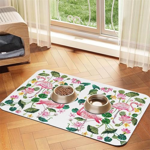 Futtermatte für Hunde und Katzen, Motiv: Flamingo-Vogel, rund, mit Blättern, saugfähig, rutschfest, PU-Leder, Gummiunterseite Futtermatte für Hunde und Katzen, Motiv: Flamingo-Vogel, rund, mit Blättern, saugfähig, rutschfest, PU-Leder, Gummiunterseite von GaxfjRu